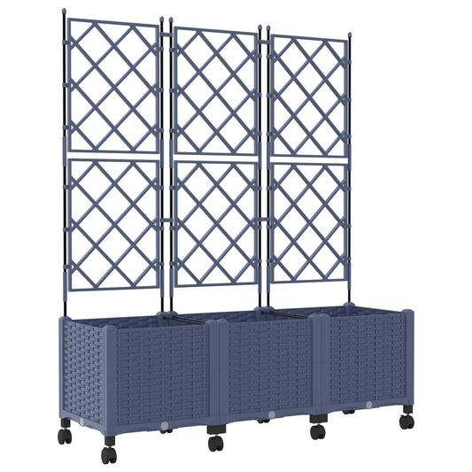 Garden Planter with Trellis&Wheels 3 pcs Grey 120 x 40 x 149 cm