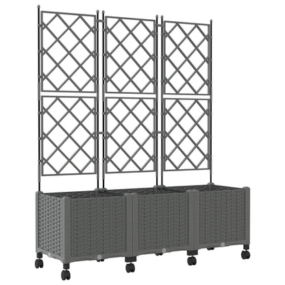 Garden Planter with Trellis&Wheels 3 pcs Light Grey PP