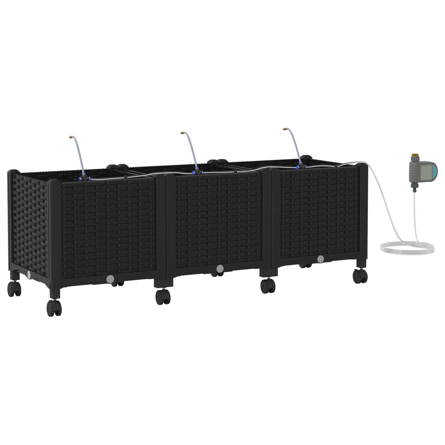 Garden Planter with Irrigation&Wheels 3 pcs Black PP