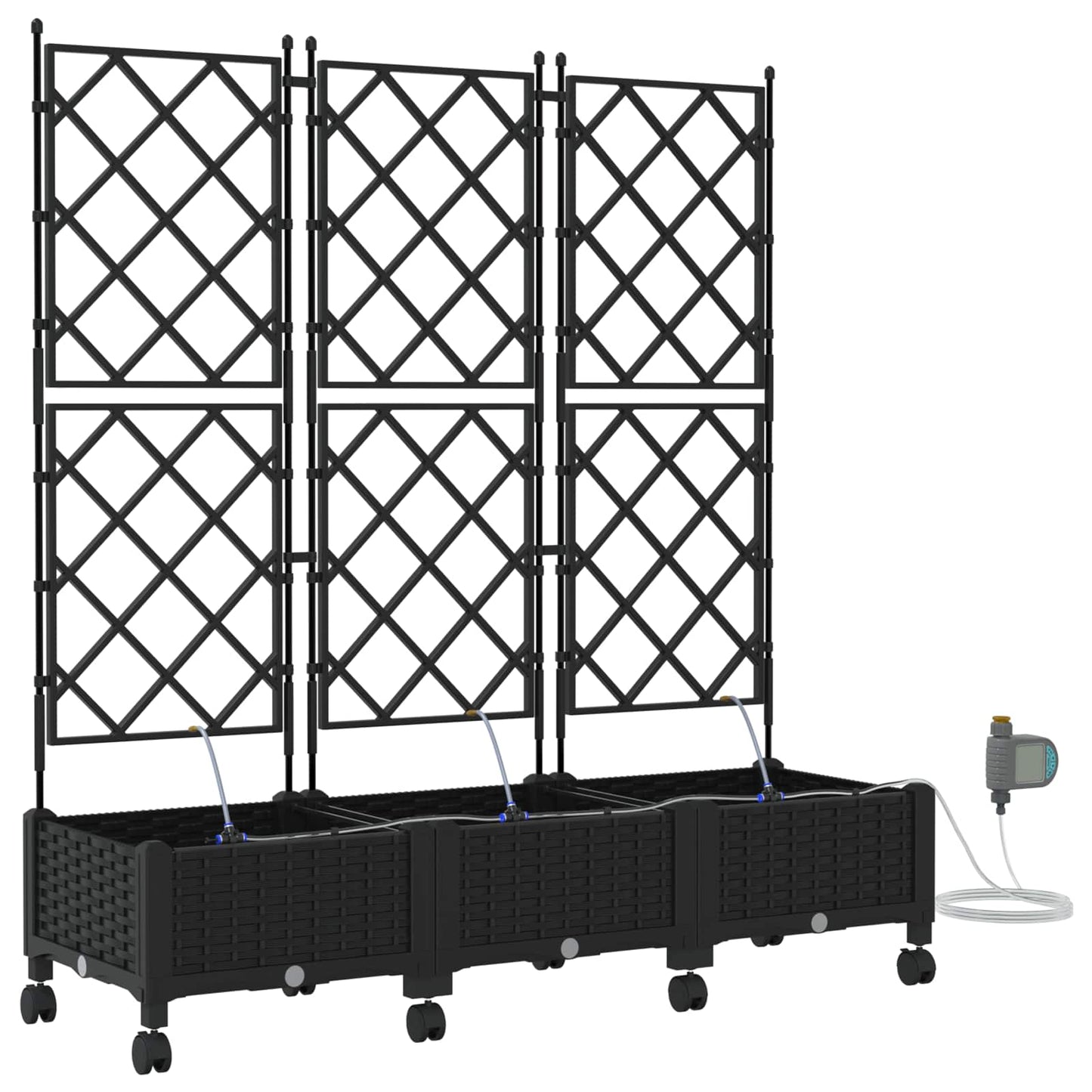 Garden Planter with Irrigation&Wheels 3 pcs Black PP