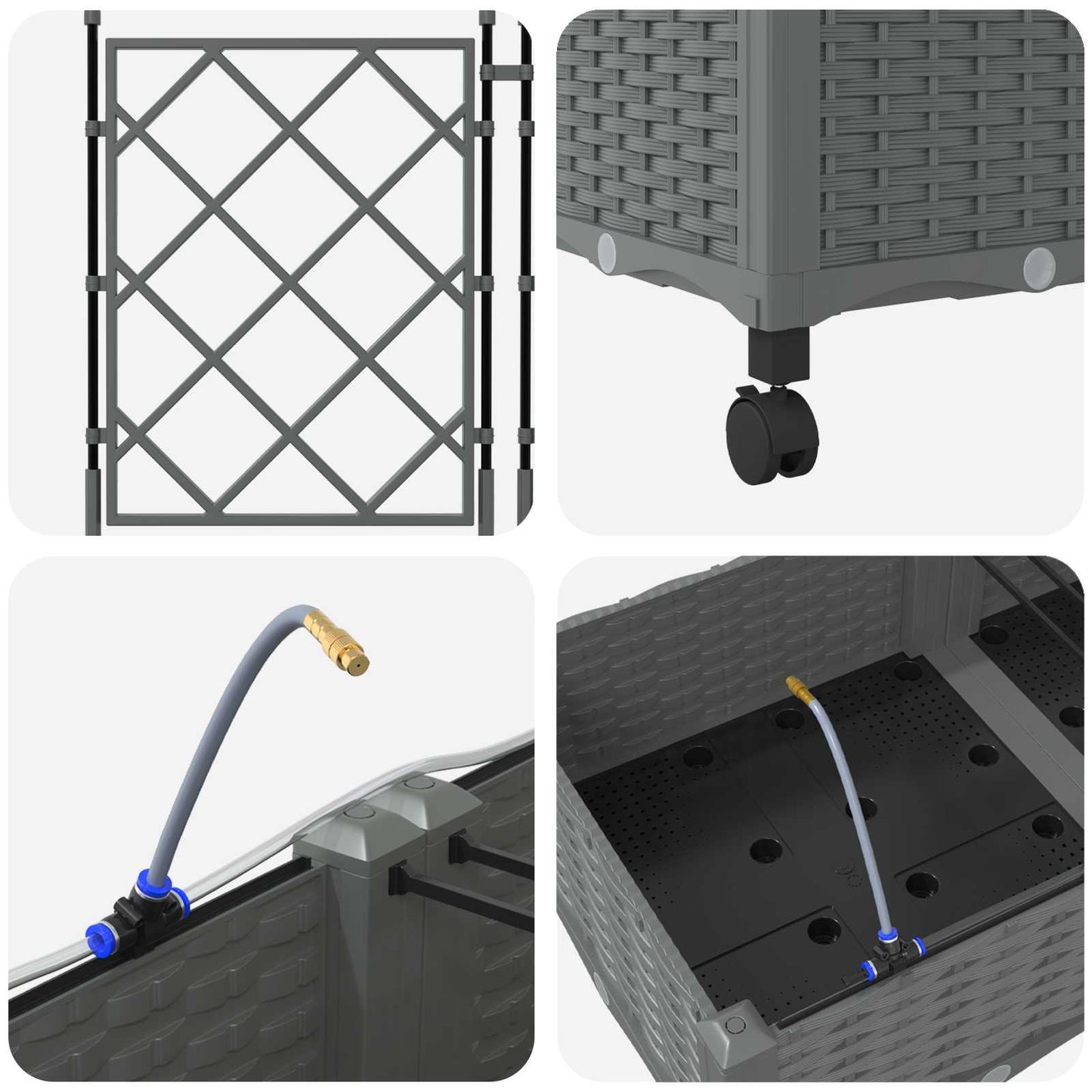 Garden Planter with Irrigation&Wheels 3 pcs Light Grey PP