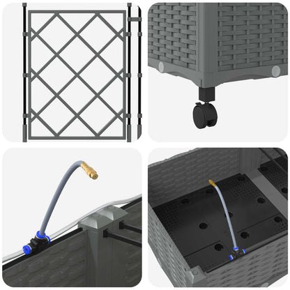 Garden Planter with Irrigation&Wheels 3 pcs Light Grey PP