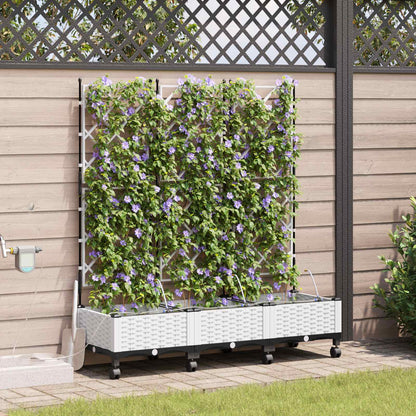 Garden Planter with Irrigation&Wheels 3 pcs White PP