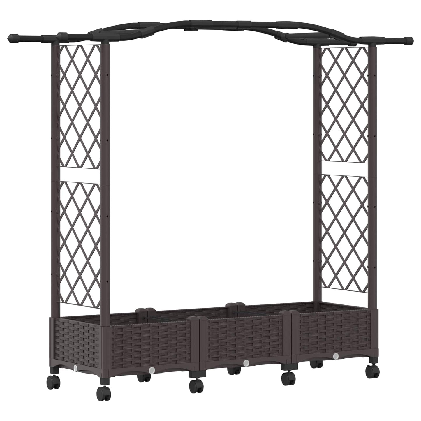 Raised Bed with Trellis and Wheels Brown 169 x 40 x 129 cm PP