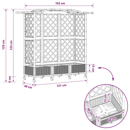 Raised Bed with Trellis and Roof Black 163 x 40 x 129 cm PP