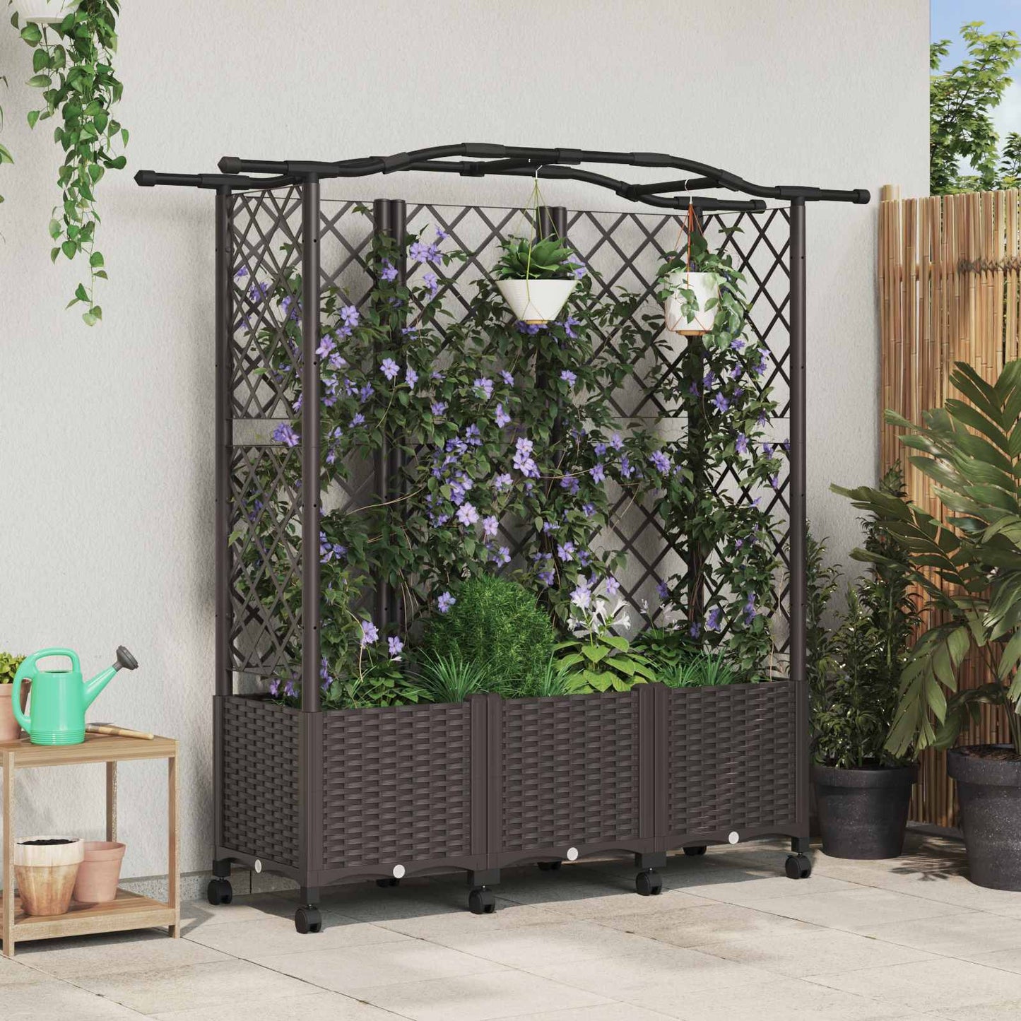 Raised Bed with Trellis and Roof Brown 163 x 40 x 144 cm PP