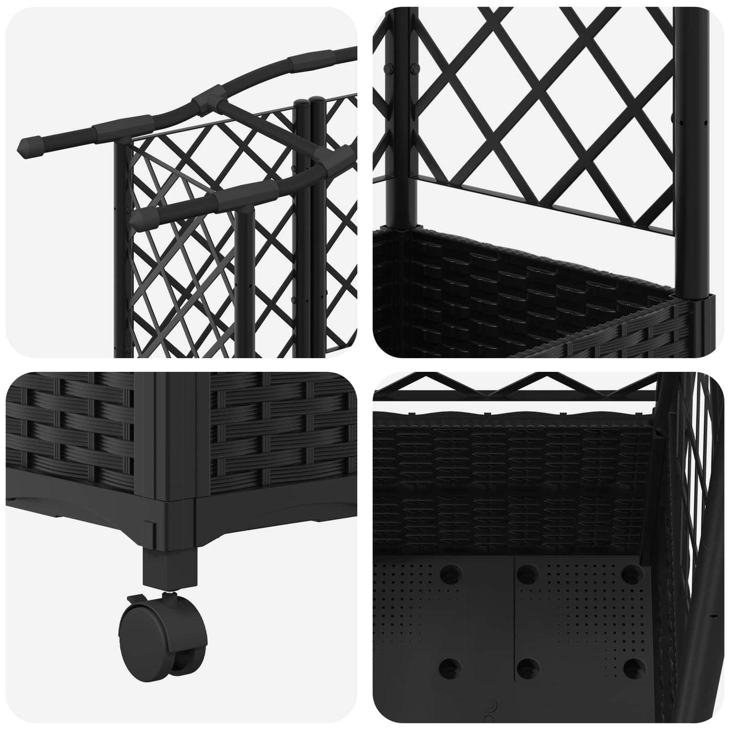 Raised Bed with Trellis and Roof Black 163 x 40 x 144 cm PP