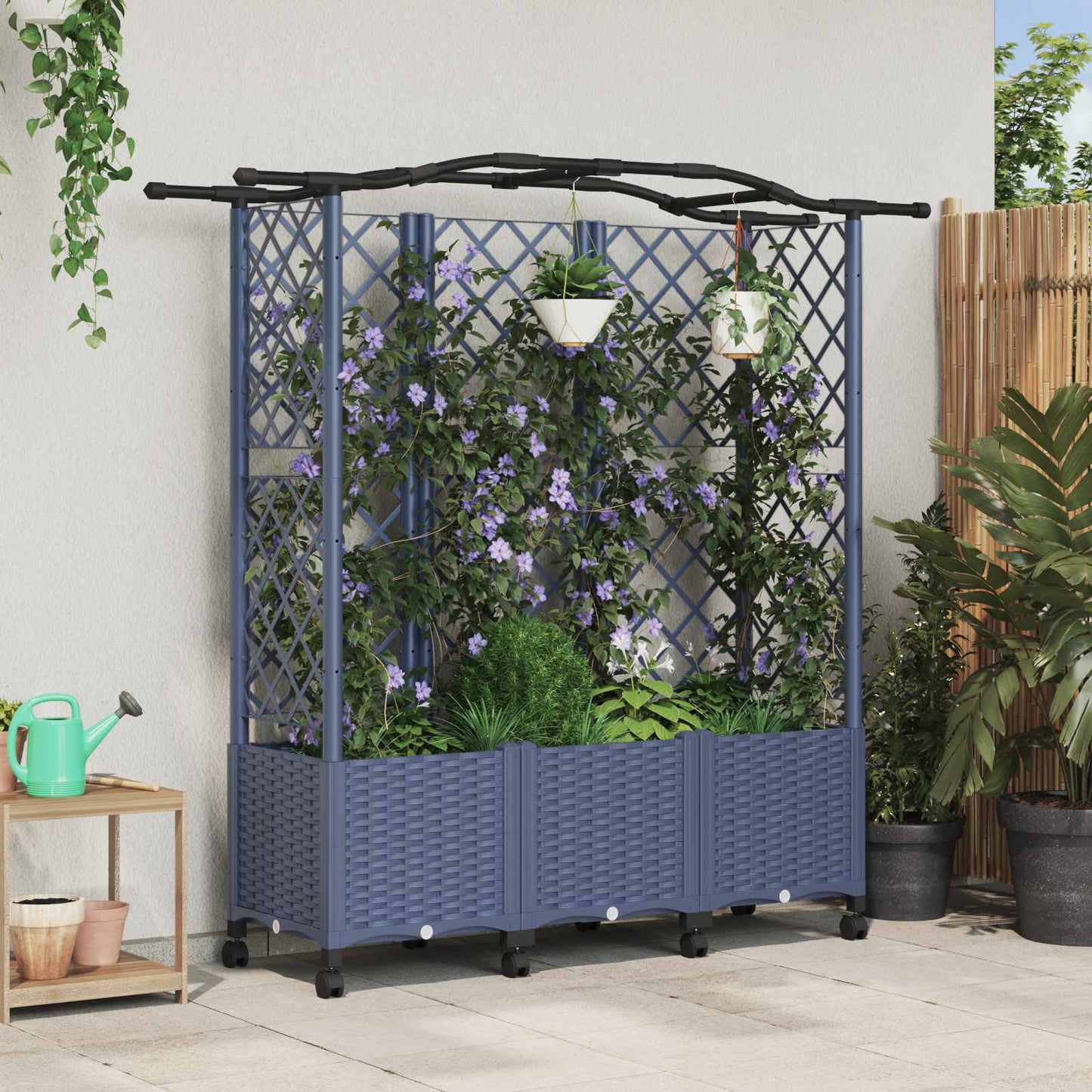 Raised Bed with Trellis and Roof Grey 163 x 40 x 144 cm PP