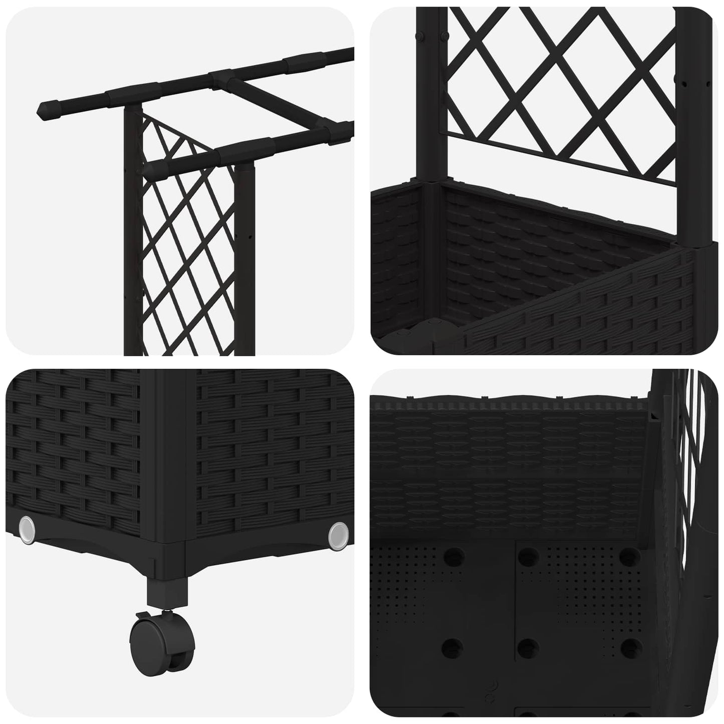 Raised Bed with Trellis and Roof Black 162.5 x 40 x 142 cm PP