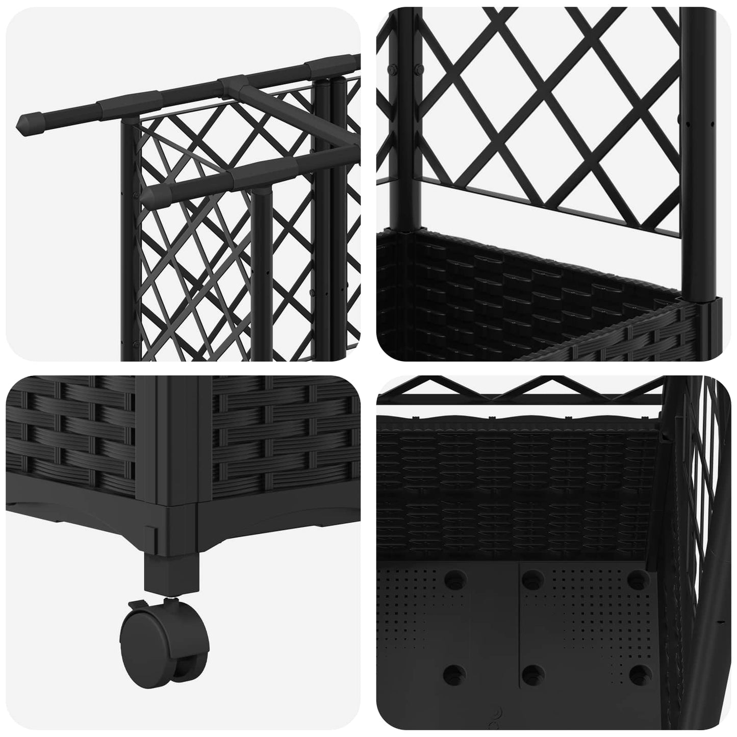 Raised Bed with Trellis and Roof Black 163.5 x 40 x 142 cm PP