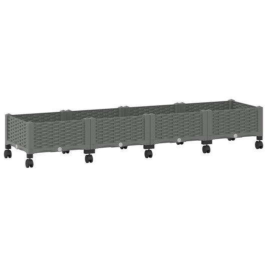 Garden Planter with Wheels Light Grey 160 x 40 x 33 cm PP