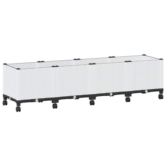 Garden Planter with Wheels White 160 x 40 x 48 cm PP