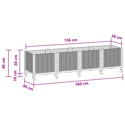 Garden Planter with Wheels White 160 x 40 x 48 cm PP