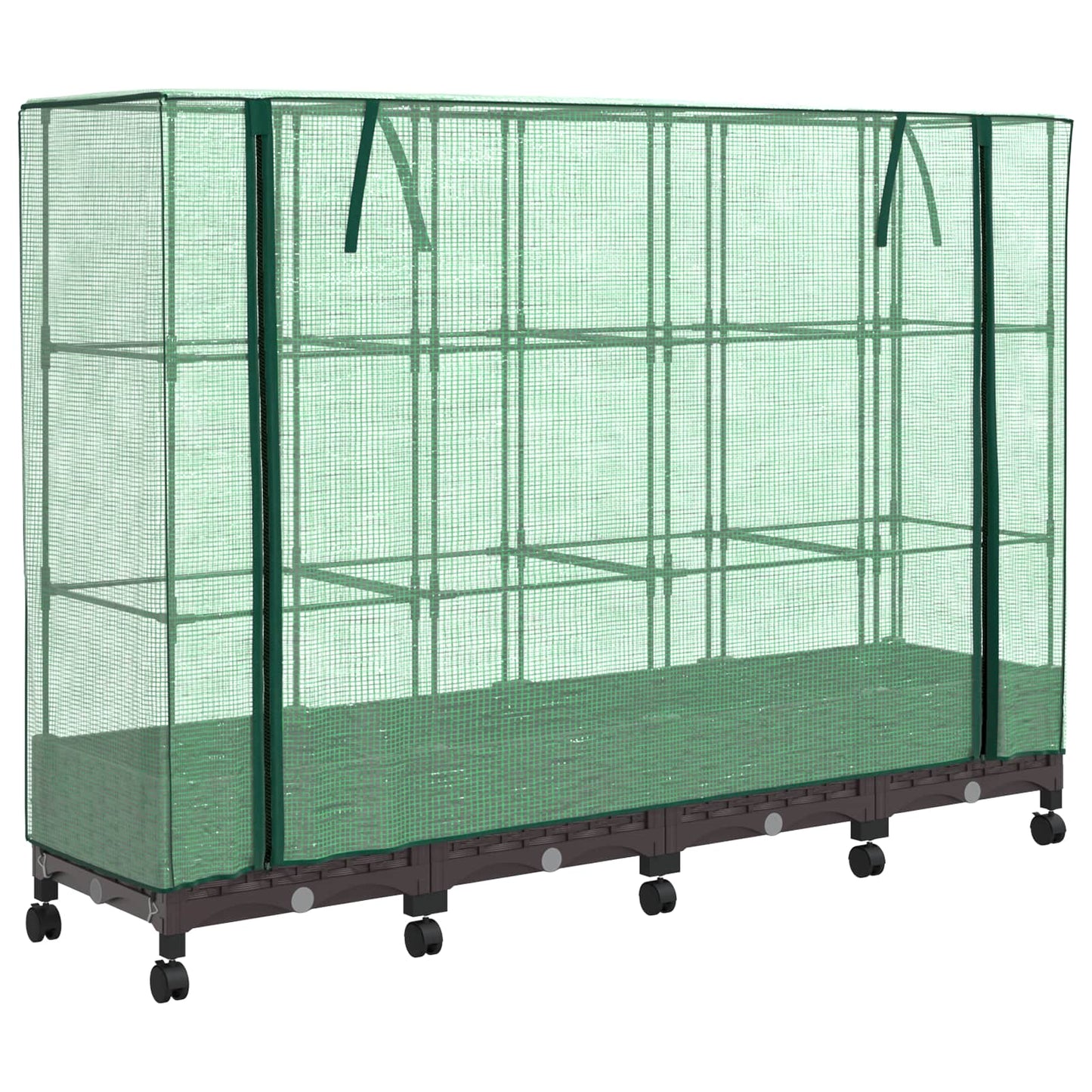 Garden Planter with Greenhouse Cover&Wheels 4 pcs Brown PP