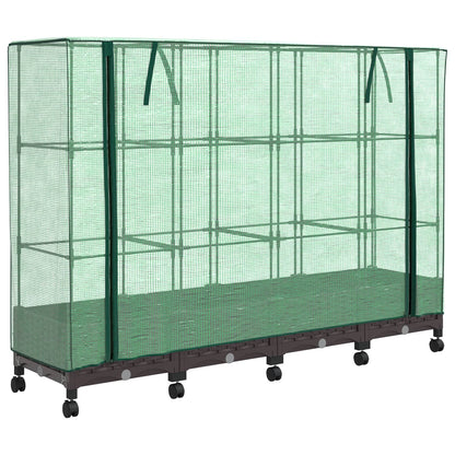 Garden Planter with Greenhouse Cover&Wheels 4 pcs Brown PP