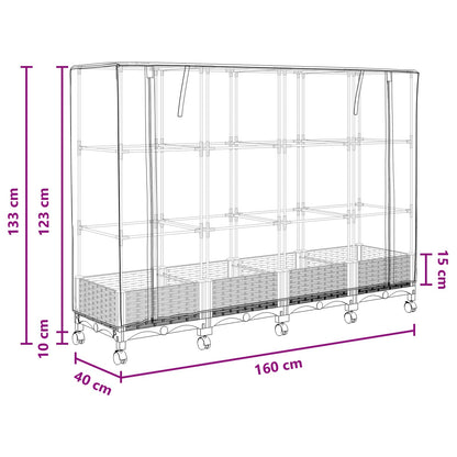 Garden Planter with Greenhouse Cover&Wheels 4 pcs Brown PP