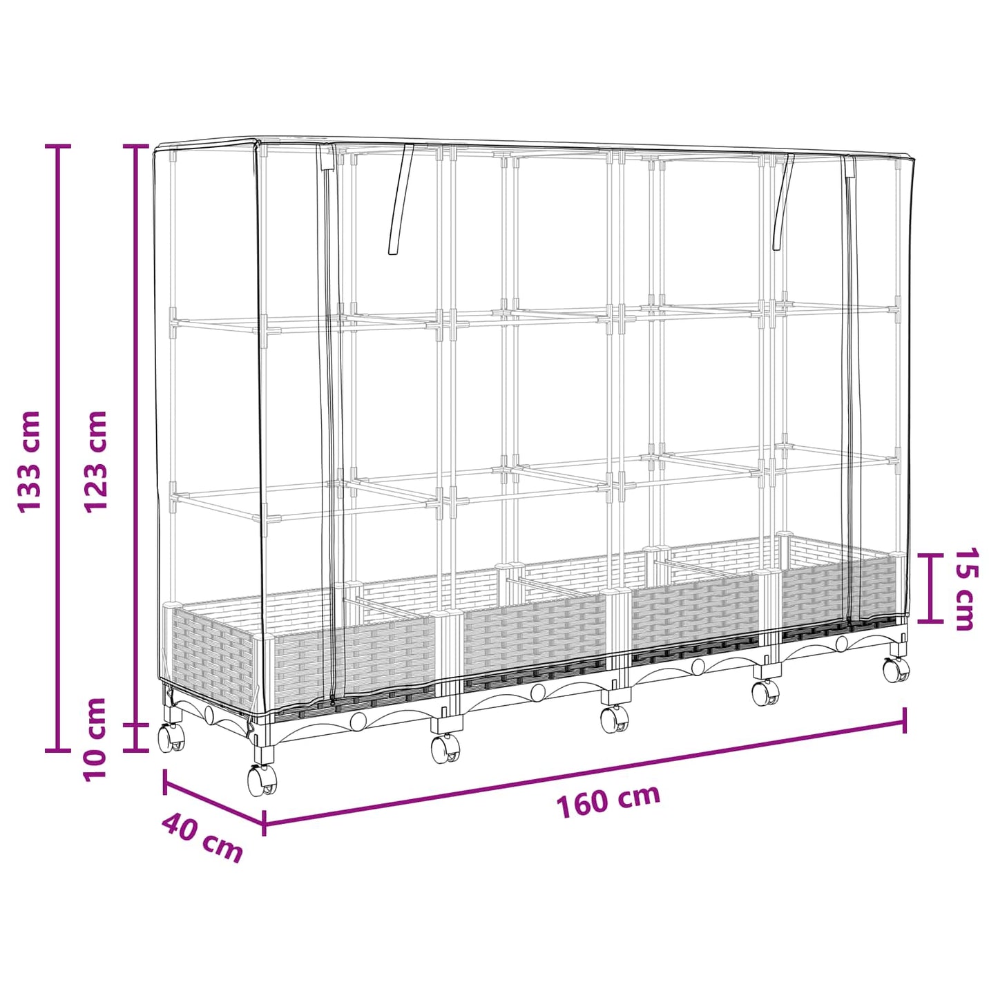 Garden Planter with Greenhouse Cover&Wheels 4 pcs Blue Grey PP