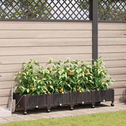 Garden Planter with Irrigation&Wheels 4 pcs Brown PP