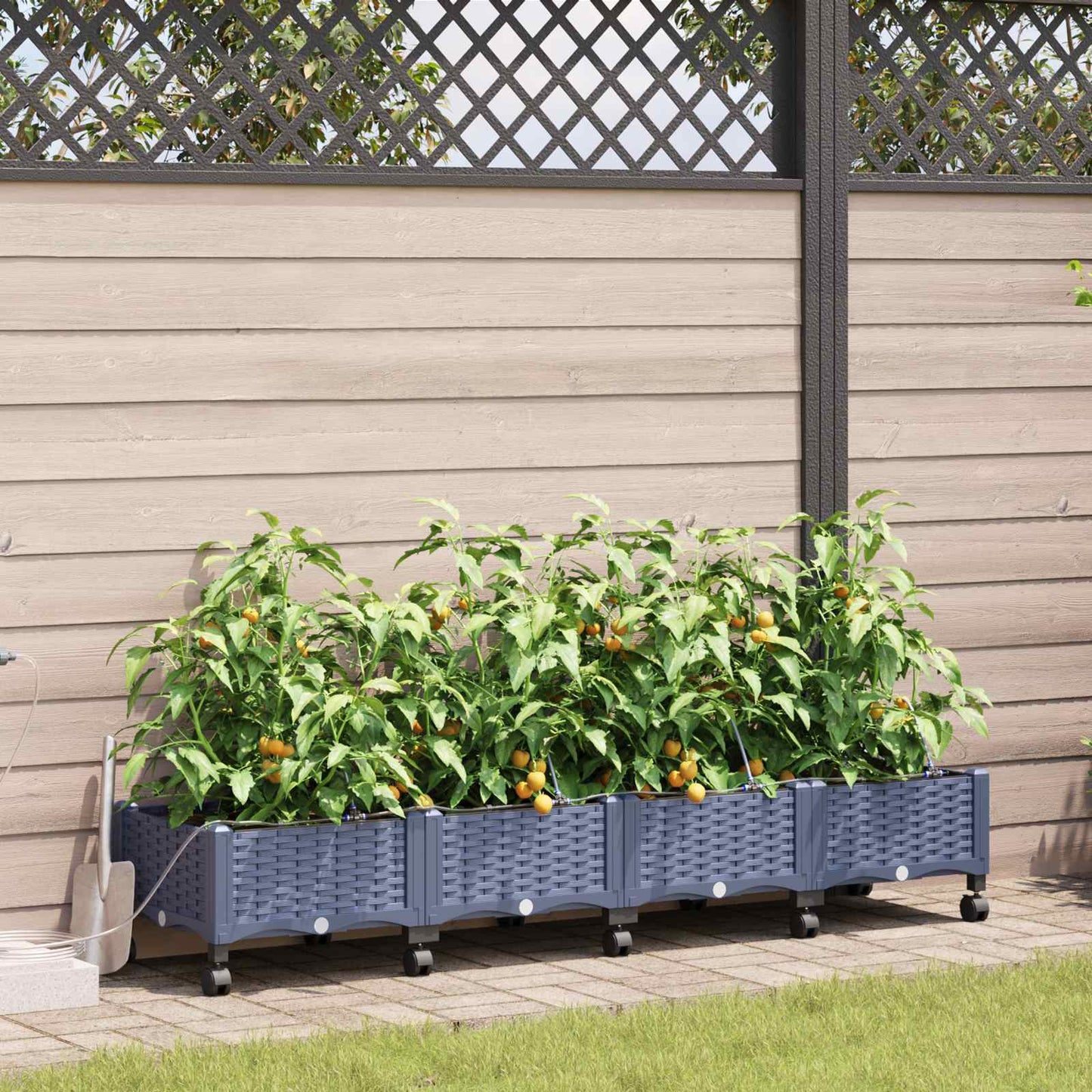 Garden Planter with Irrigation&Wheels 4 pcs Grey PP
