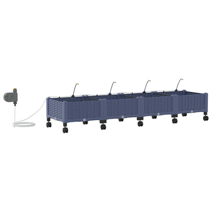 Garden Planter with Irrigation&Wheels 4 pcs Grey PP