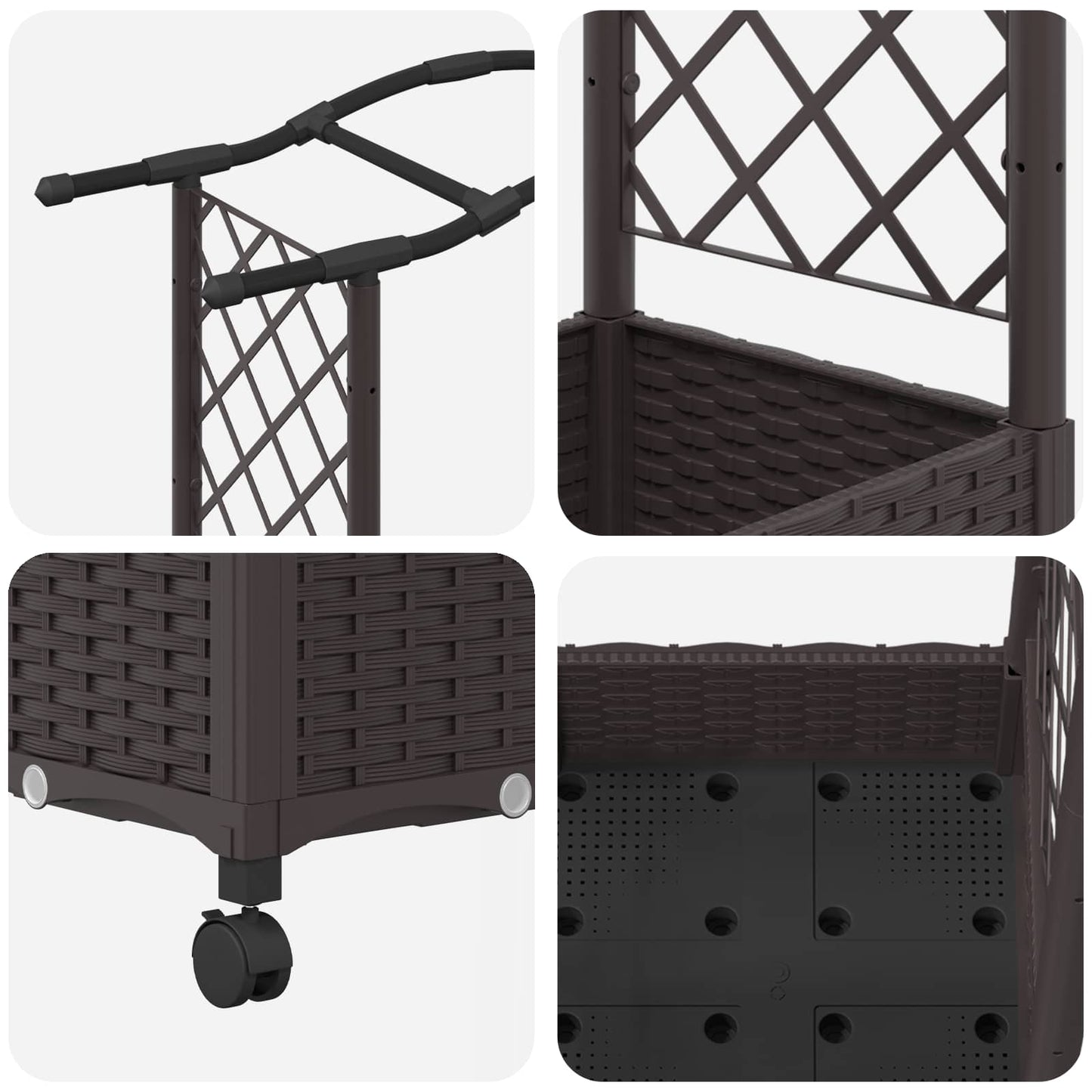 Raised Bed with Trellis and Roof Brown 207 x 40 x 129 cm PP
