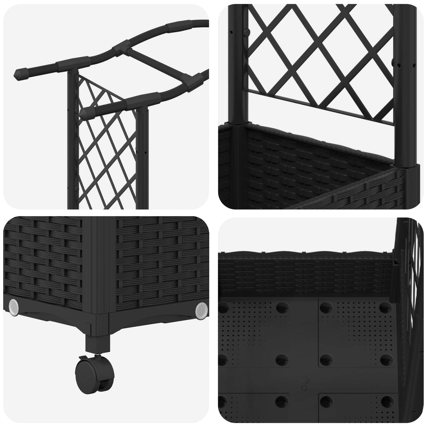 Raised Bed with Trellis and Roof Black 207 x 40 x 129 cm PP