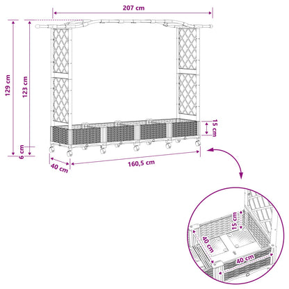 Raised Bed with Trellis and Roof Black 207 x 40 x 129 cm PP
