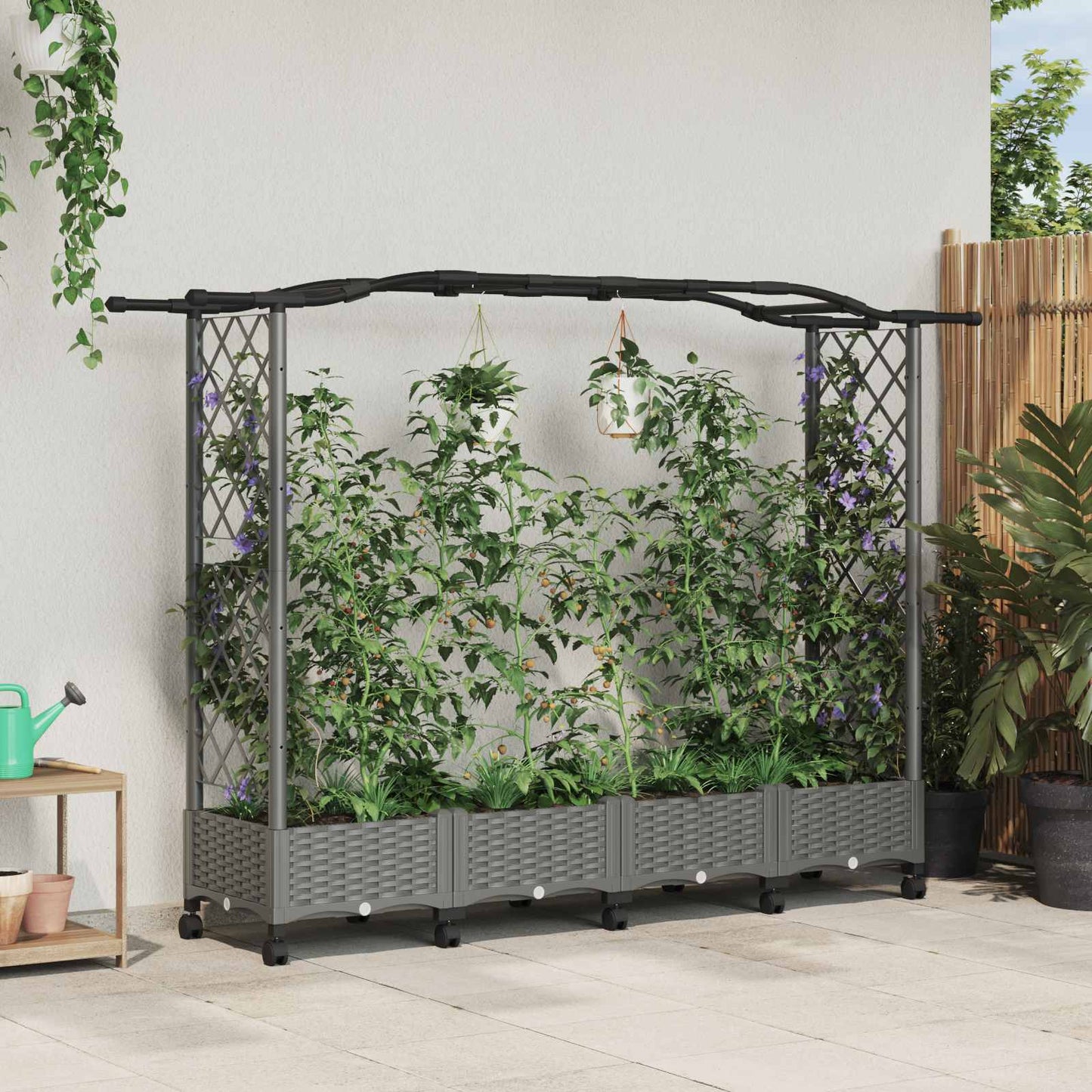 Raised Bed with Trellis and Roof Light Grey 207 x 40 x 129 cm