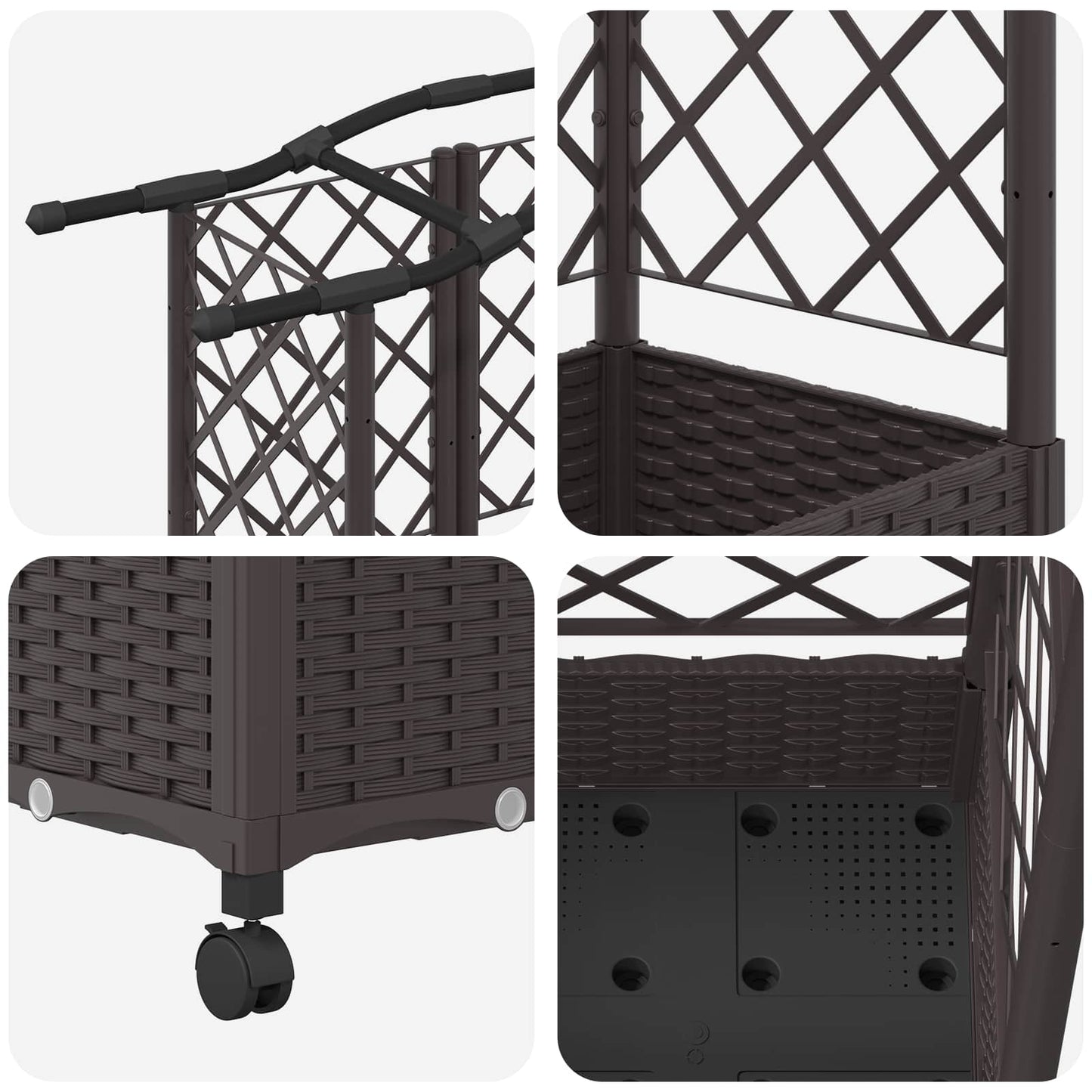 Raised Bed with Trellis and Roof Brown 203.5 x 40 x 129 cm PP