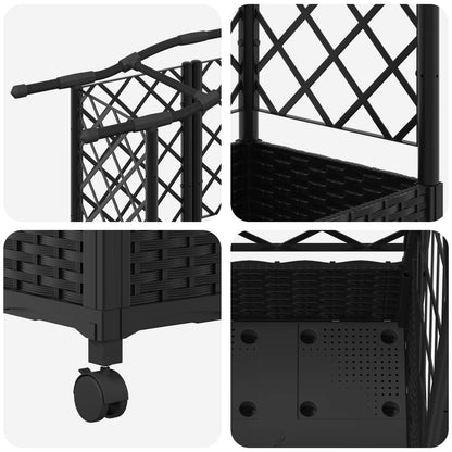 Raised Bed with Trellis and Roof Black 203.5 x 40 x 129 cm PP