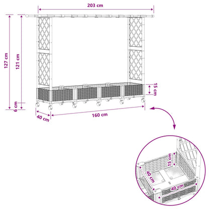 Raised Bed with Trellis and Roof Brown 203 x 40 x 127 cm PP