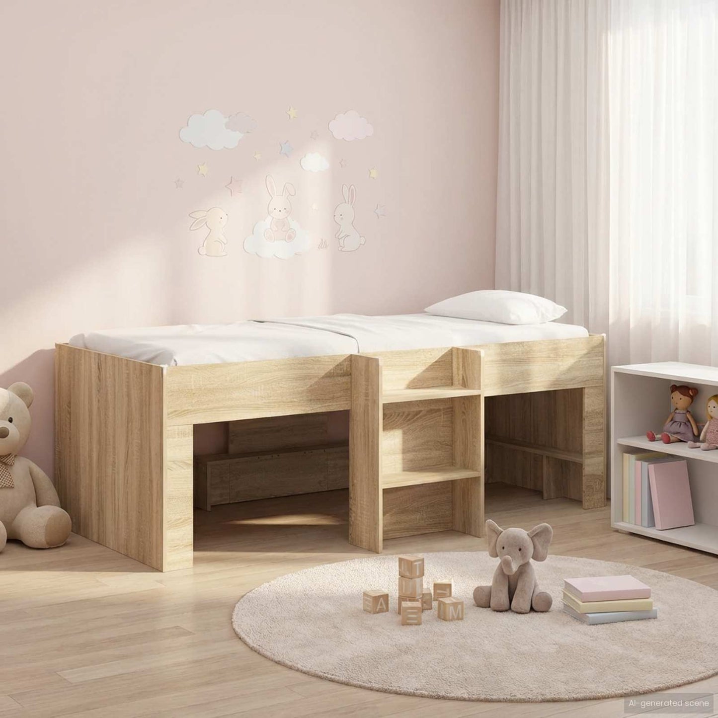 Kids'High Bed Frame Sonoma Oak 90 x 200 cm Engineered Wood