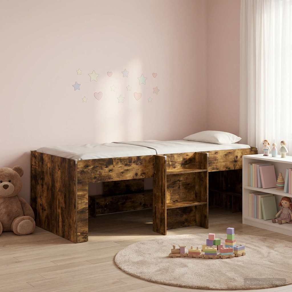 Kids'High Bed Frame 2 pcs Smoked Oak 90 x 200 cm