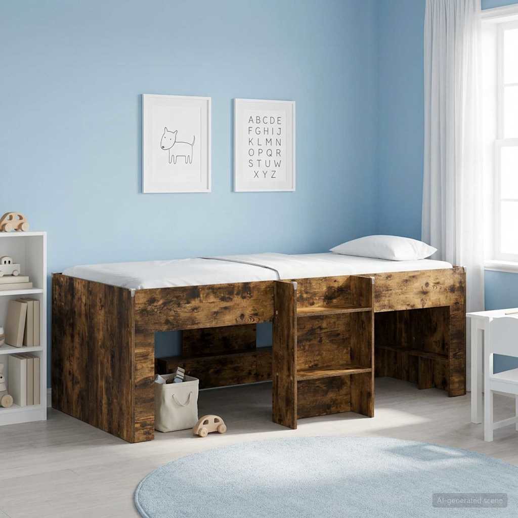Kids'High Bed Frame 2 pcs Smoked Oak 90 x 200 cm