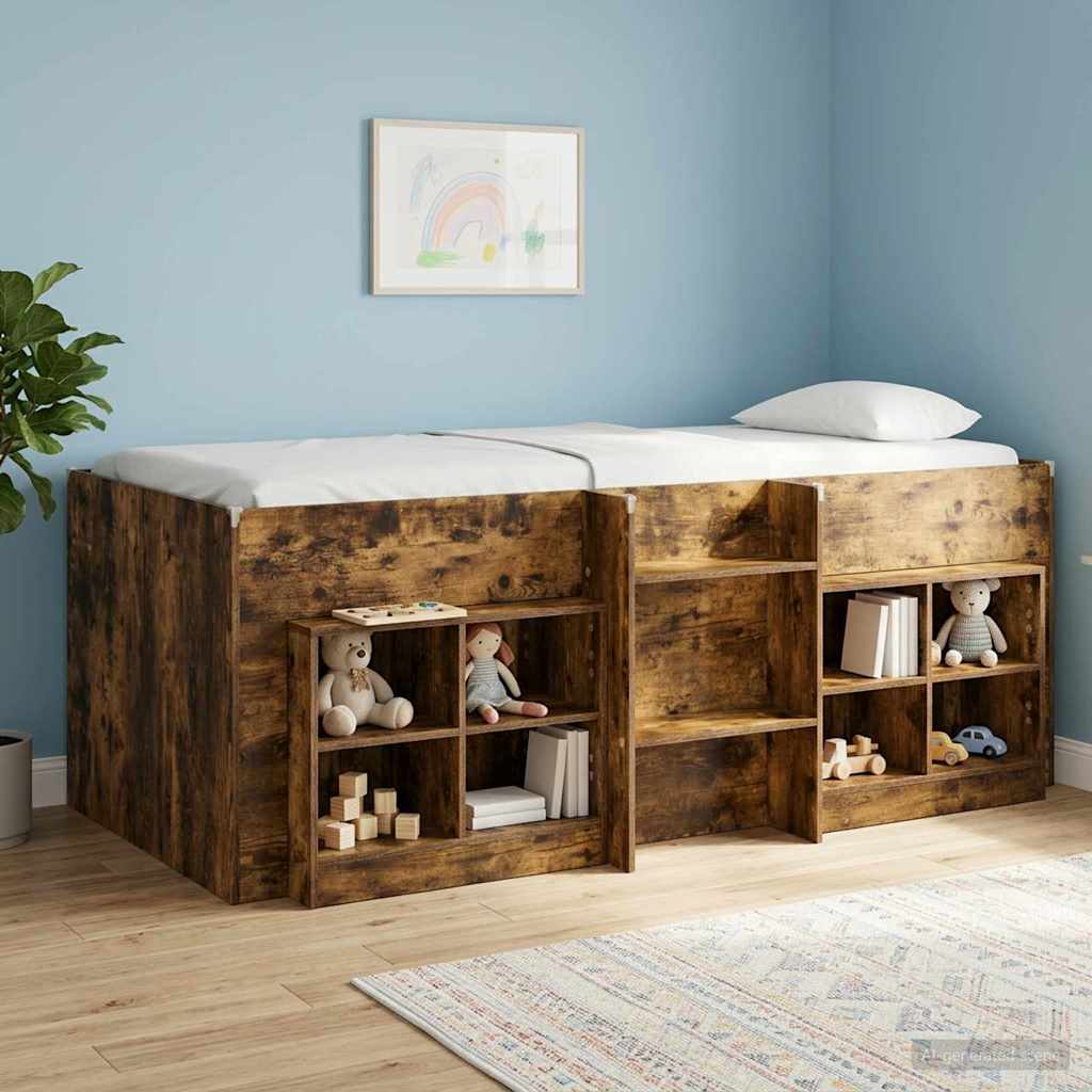 Kids'High Bed Frame Smoked Oak 98.5 x 200 cm Engineered Wood