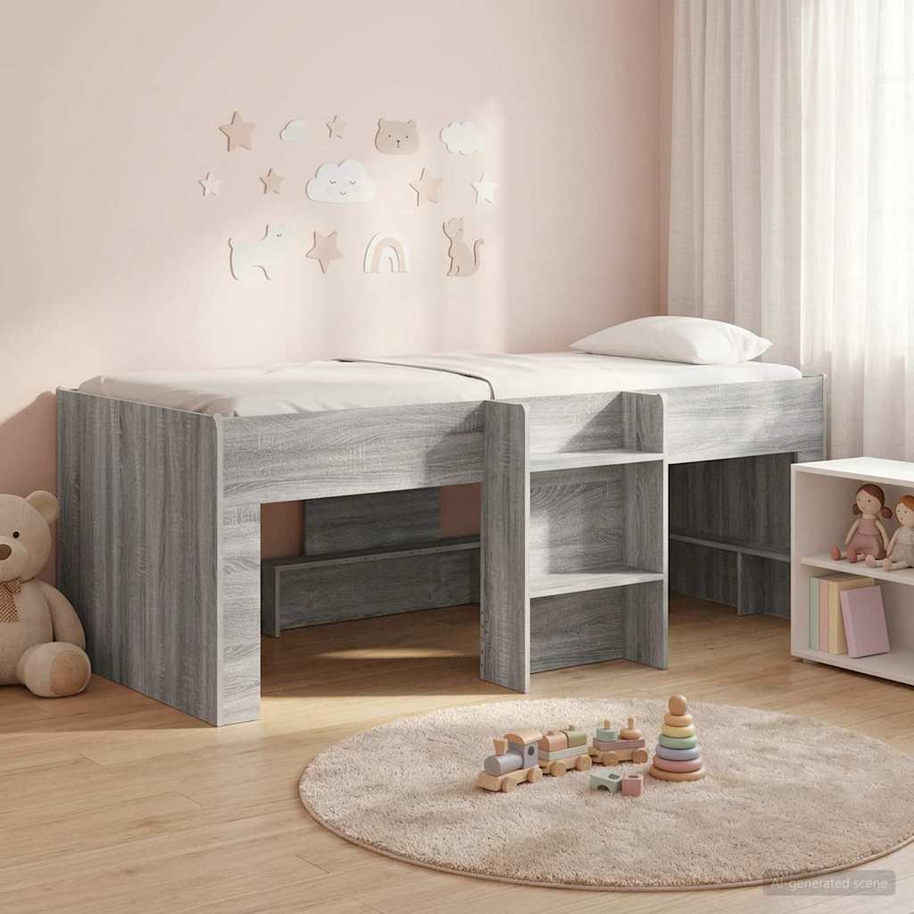 Kids'High Bed Frame Grey Sonoma 98.5 x 200 cm Engineered Wood