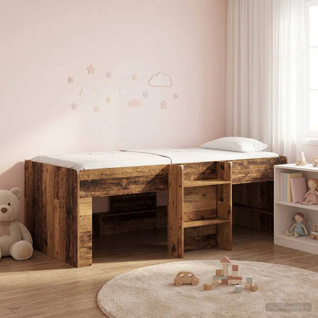 Kids'High Bed Frame Old wood 98.5 x 200 cm Engineered Wood