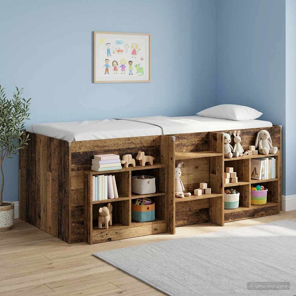 Kids'High Bed Frame Old wood 98.5 x 200 cm Engineered Wood