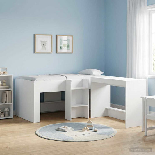 Kids'High Bed Frame White 80 x 160 cm Engineered Wood