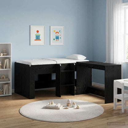 Kids'High Bed Frame Black Oak 80 x 160 cm Engineered Wood
