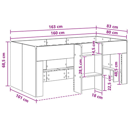 Kids'High Bed Frame 2 pcs Black Oak 163 x 101.1 x 68.5 cm