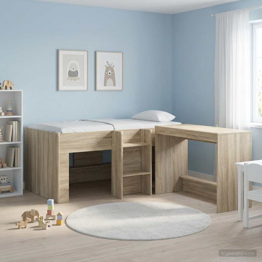 Kids'High Bed Frame Sonoma Oak 80 x 160 cm Engineered Wood