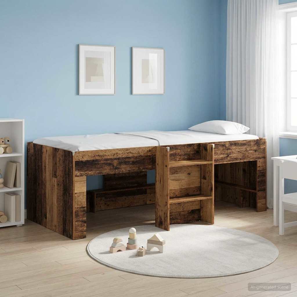 Kids'High Bed Frame 2 pcs Old wood 90 x 190 cm Engineered Wood