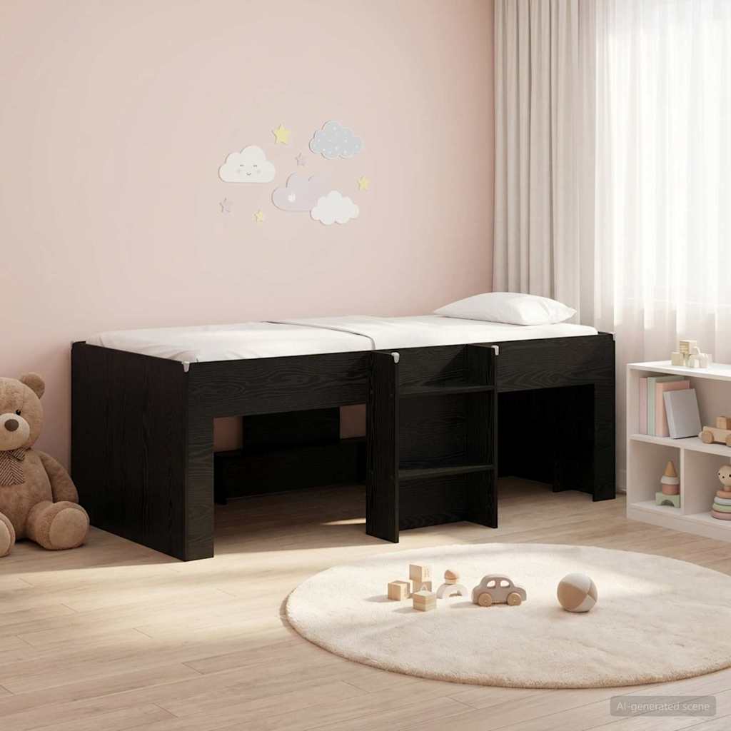 Kids'High Bed Frame Black Oak 75 x 190 cm Engineered Wood