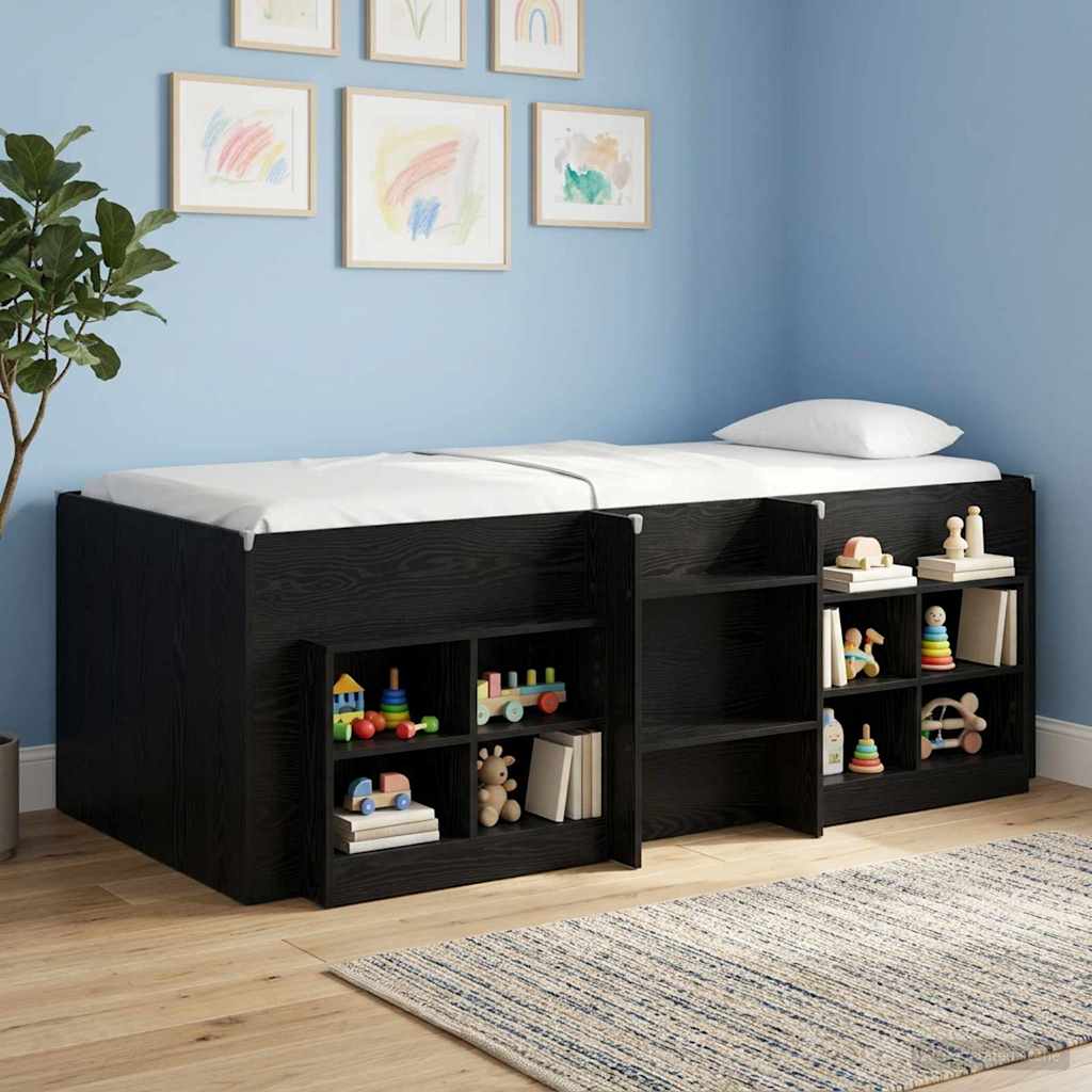 Kids'High Bed Frame Black Oak 75 x 190 cm Engineered Wood