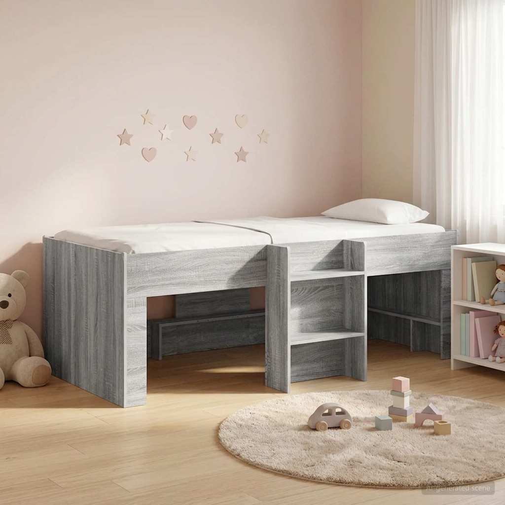 Kids'High Bed Frame Grey Sonoma 75 x 190 cm Engineered Wood