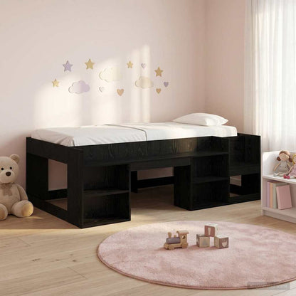 Kids'Bed Frame with Storage Black Oak 90 x 200 cm