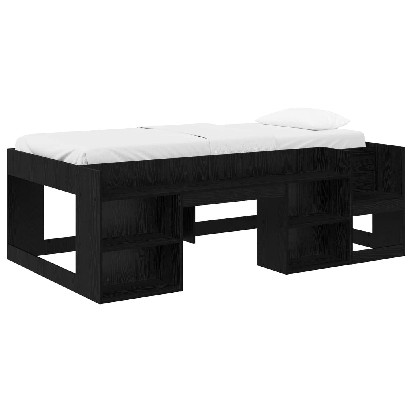 Kids'Bed Frame with Storage Black Oak 90 x 200 cm