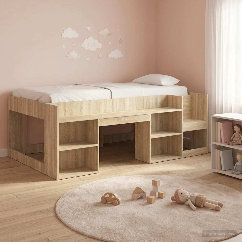 Kids'Bed Frame with Storage Sonoma Oak 90 x 200 cm