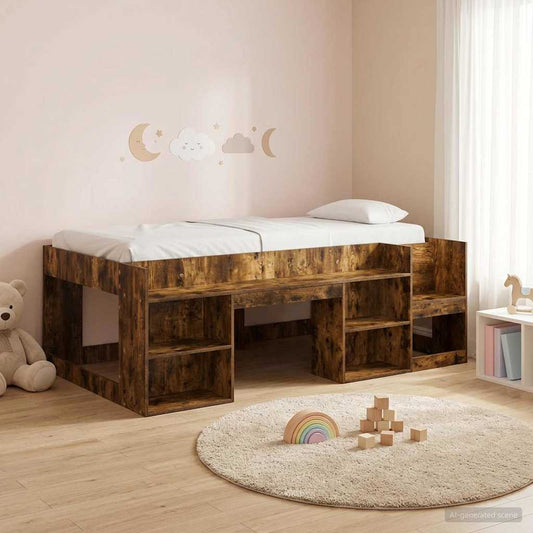 Kids'Bed Frame with Storage Smoked Oak 90 x 200 cm